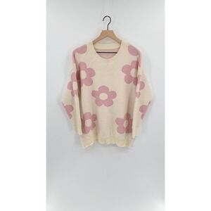 Cozy Oversized Pink Flower Print Sweater Plus Size 14-16 Soft Girl Feminine